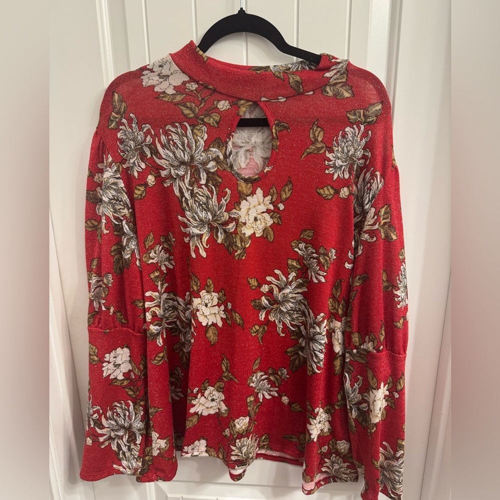 Cato Plus Size 22/24 Multicolor Floral Metallic Keyhole Top